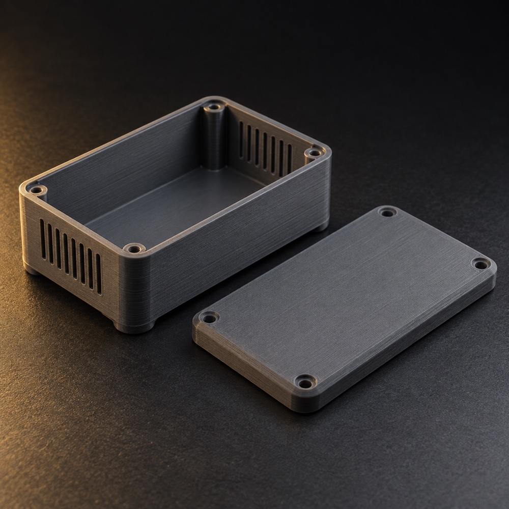 AI-visualisering: 3D-printet elektronikkabinett med separat lokk