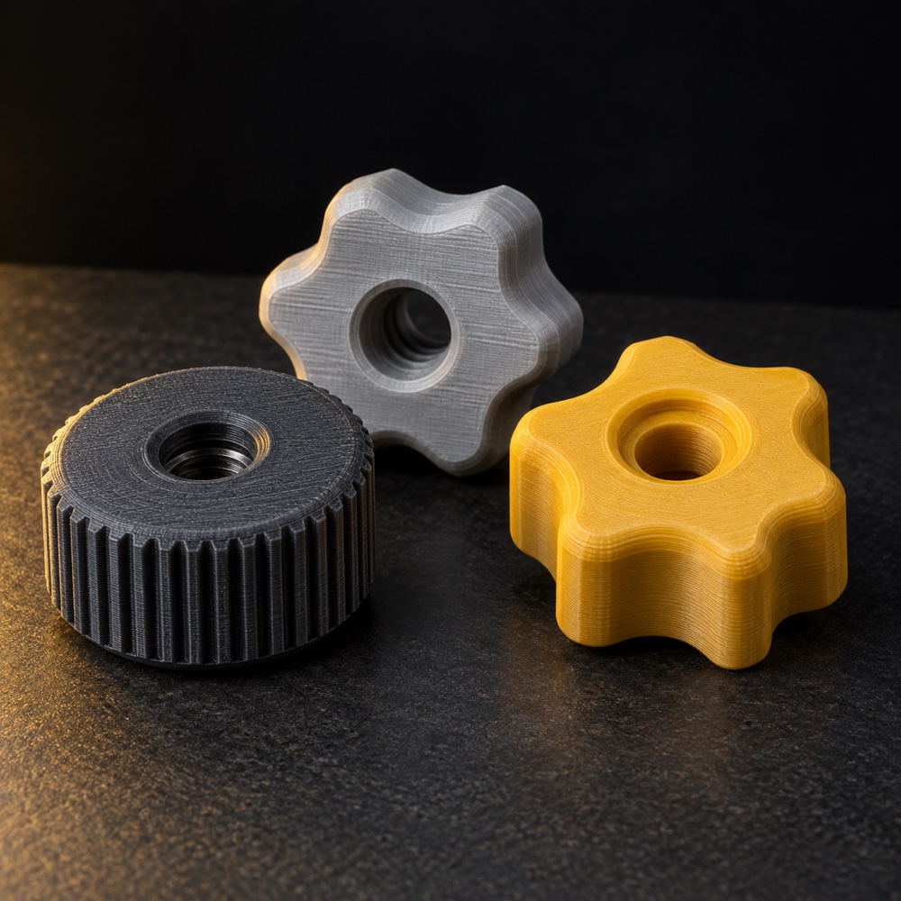 AI-visualisering: tre 3D-printede knotter med ulike former